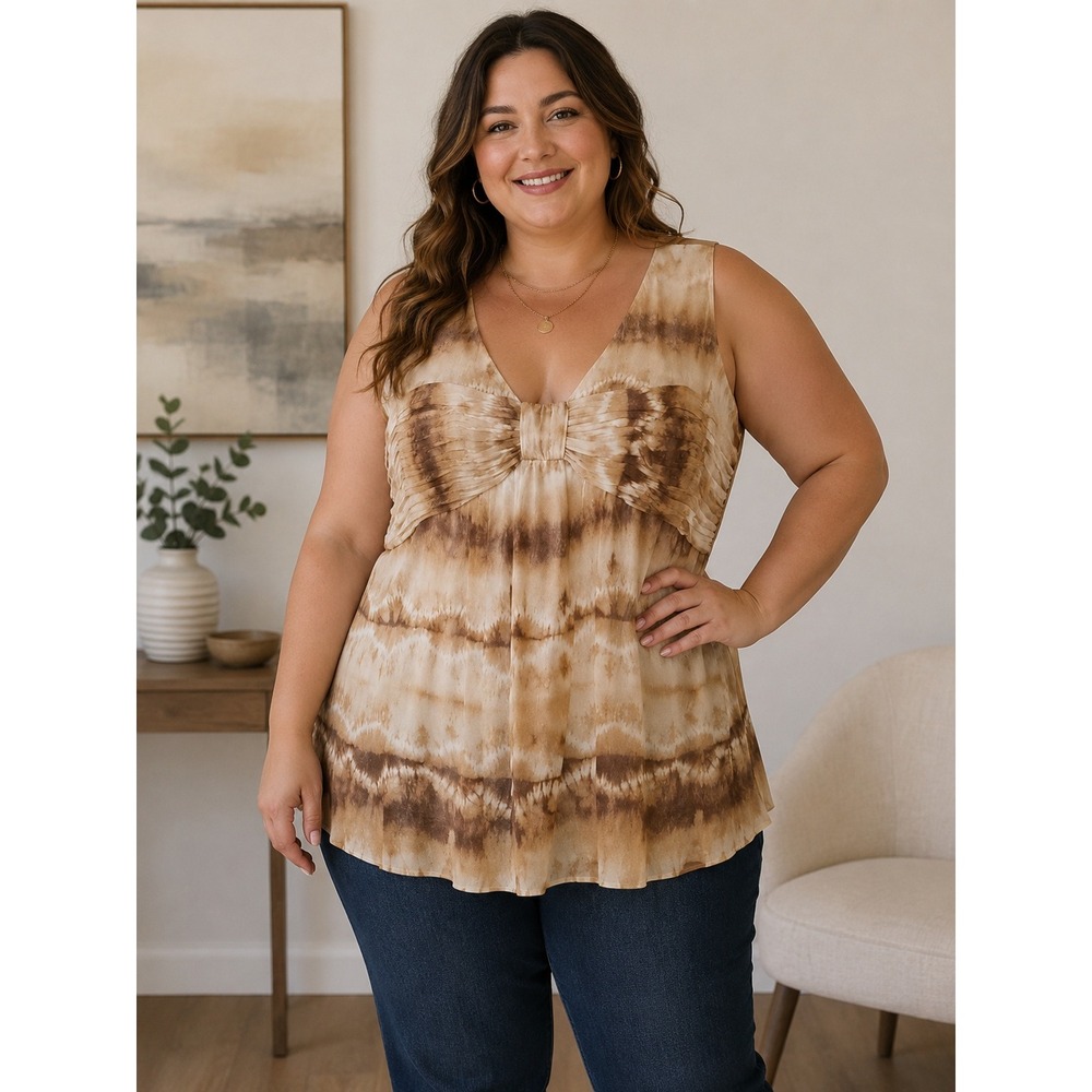Anne Klein Brown Tie Dye Sleeveless Blouse Women Plus Size Boho Top
